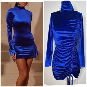 BLUE VELVET SEXY RUCHING DRESS- SIZE MEDIUM- PRELOVED